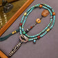 Tibetan Turquoise Mala Necklace with Camel Bone and Nine-Eyed Dzi Bead