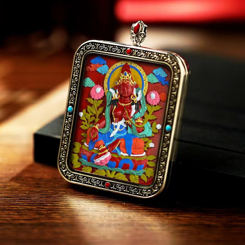 Wisdom and Virtue, Bodhisattva's Blessing, with Cinnabar Cinnabar Tangka Pushyun Manjushri Bodhisattva Lifelong Buddha Pendant