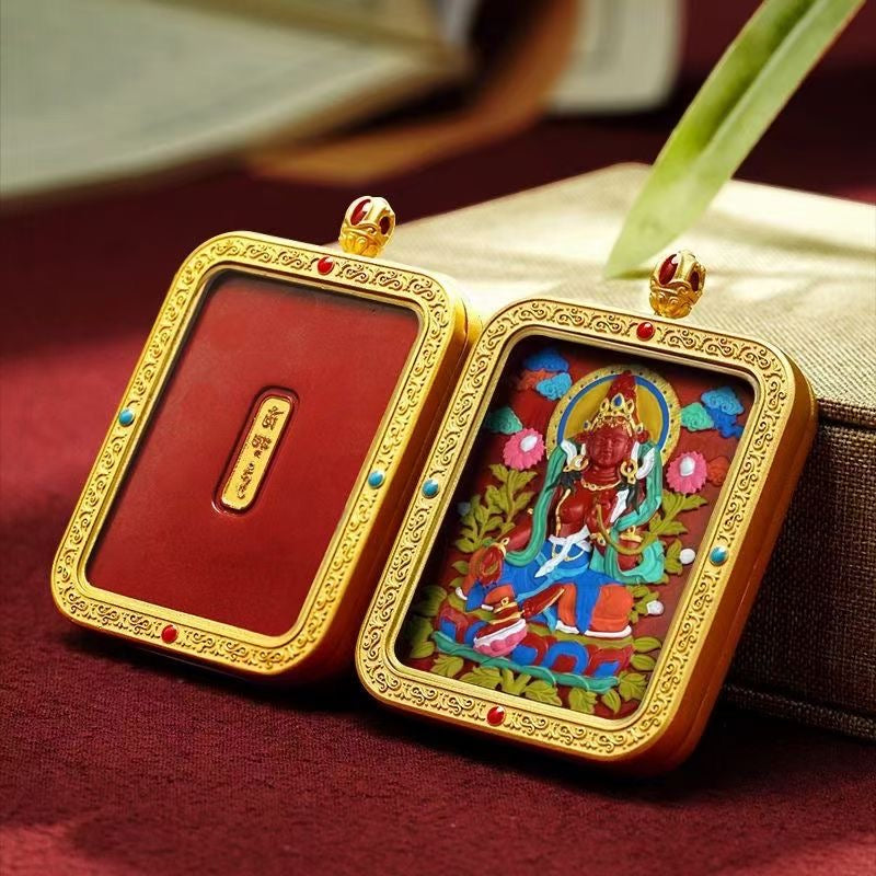 Vermilion Blessings, Constant Fortune - Traditional Thangka Talisman of Your Guardian Buddha