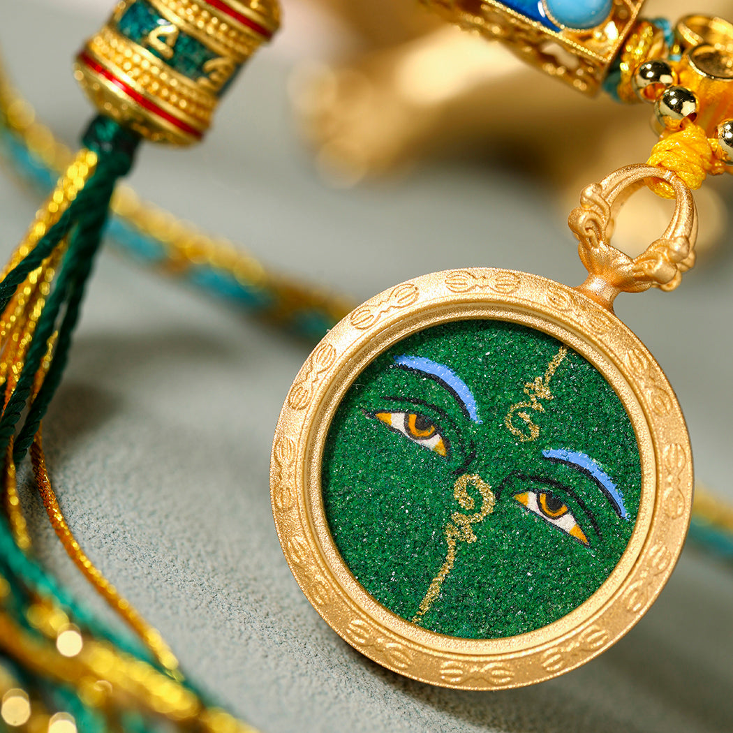 Buddha's Eyes Brightly Illuminated - Green Tara double-sided blessing, eliminate disasters and increase wisdom, pure handmade thangka body protection pendant