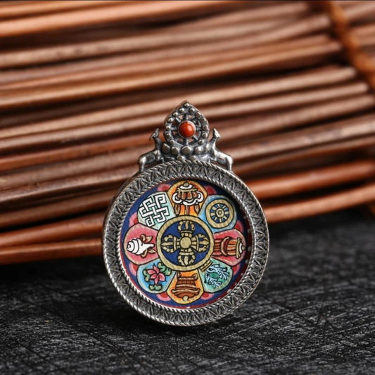 Fortune, fortune, S925 sterling silver hot tribute hand-painted miniature God of Fortune small thangka rotating pendant pendant
